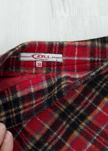 Kırmızı Ekose Pileli Midi Etek - Görsel 6