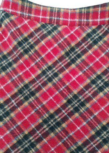 Kırmızı Ekose Pileli Midi Etek - Görsel 5