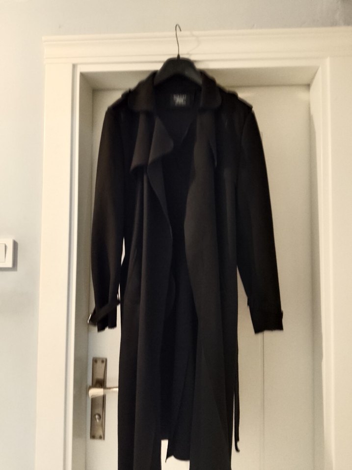 siyah süvet trençkot - Görsel 5