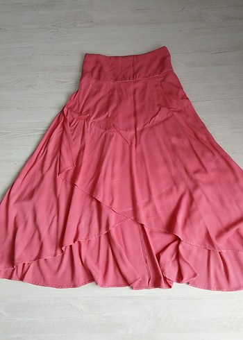 Pembe Uzun Fırfırlı Bohem Etek