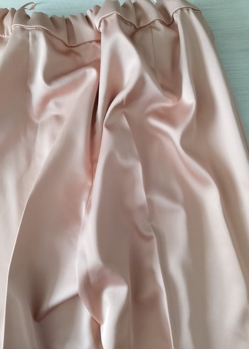 Pudra rengi saten Uzun Kumaş Pantolon - Görsel 6