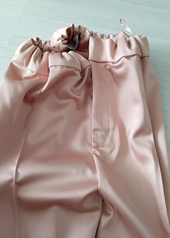 Pudra rengi saten Uzun Kumaş Pantolon - Görsel 3