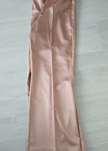 Pudra rengi saten Uzun Kumaş Pantolon - Görsel 9