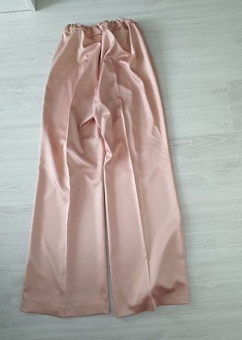 Pudra rengi saten Uzun Kumaş Pantolon - Görsel 7