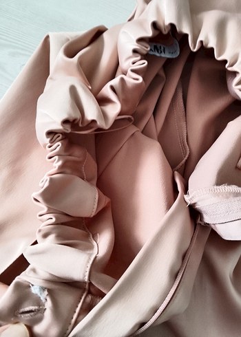 Pudra rengi saten Uzun Kumaş Pantolon - Görsel 4