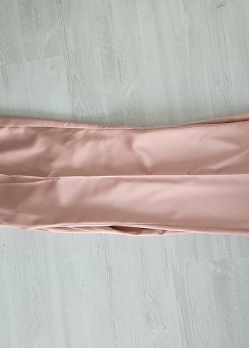 Pudra rengi saten Uzun Kumaş Pantolon - Görsel 5