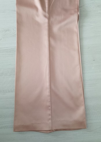 Pudra rengi saten Uzun Kumaş Pantolon - Görsel 2