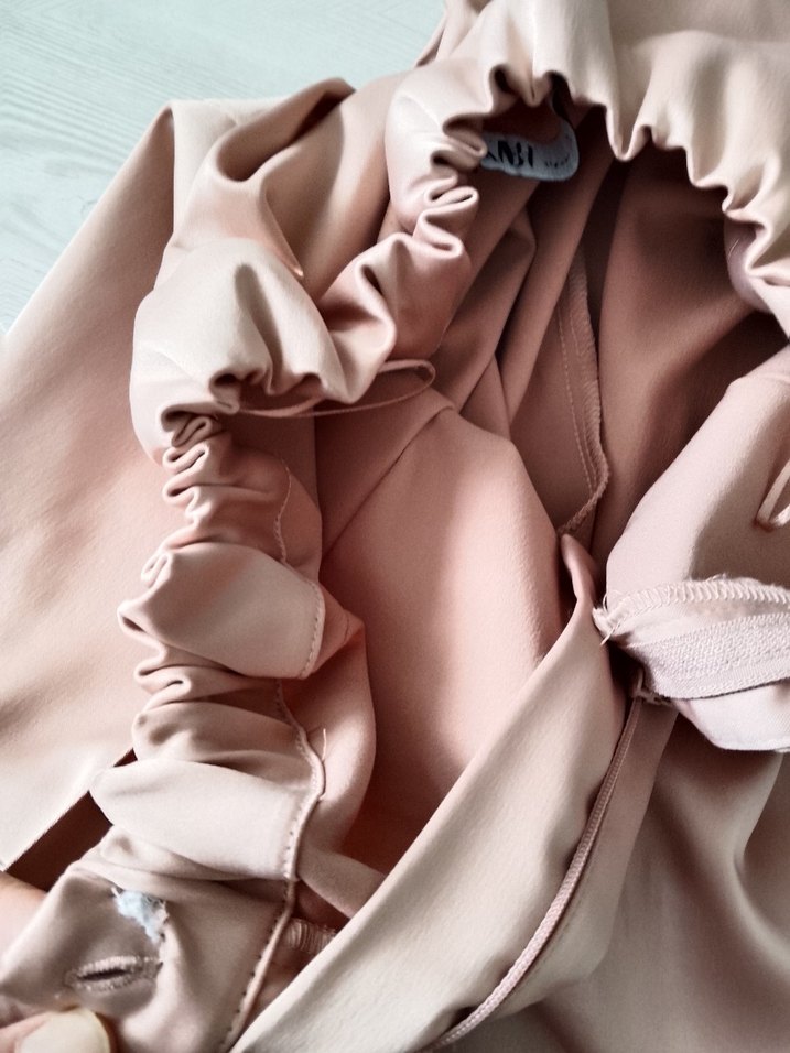 Pudra rengi saten Uzun Kumaş Pantolon - Görsel 4