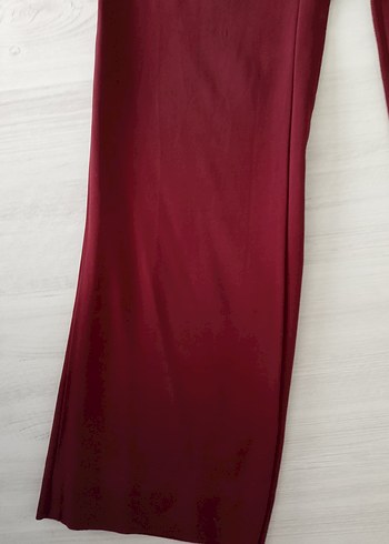 Bordo Düğmeli Midi Kadın Kumaş Pantolon - Görsel 2