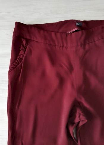 Bordo Düğmeli Midi Kadın Kumaş Pantolon - Görsel 6