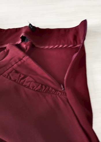 Bordo Düğmeli Midi Kadın Kumaş Pantolon - Görsel 4