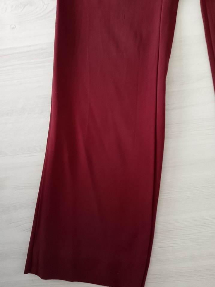 Bordo Düğmeli Midi Kadın Kumaş Pantolon - Görsel 2