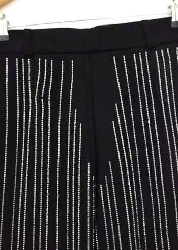 Siyah taş işlemeli Kadın Bol Kesim Kumaş Pantolon - Görsel 6