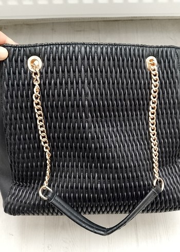 Zincir Detaylı Siyah Deri Kadın Çanta - Görsel 2