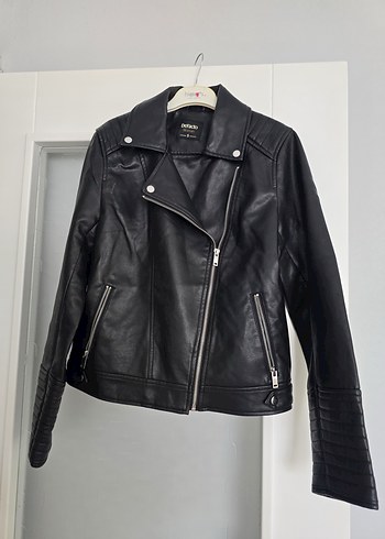 Siyah Deri Biker Ceket Kadın