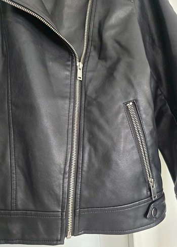 s Beden Siyah Deri Biker Ceket Kadın
