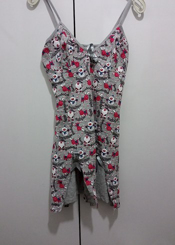 Gri Baskılı Mini Kadın Gecelik - Görsel 2