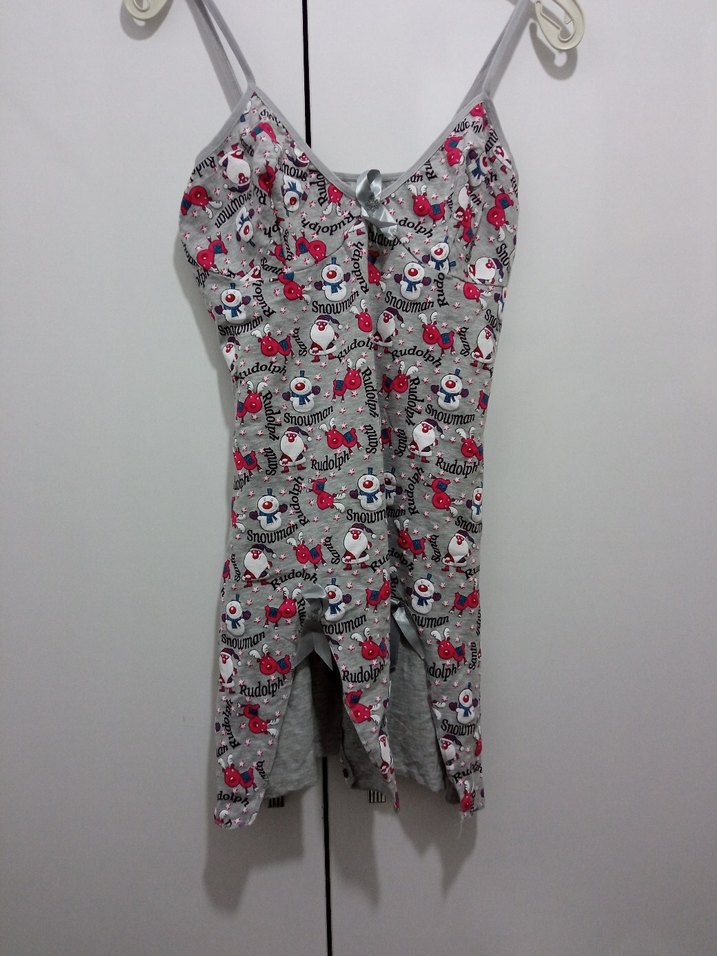 Gri Baskılı Mini Kadın Gecelik - Görsel 2