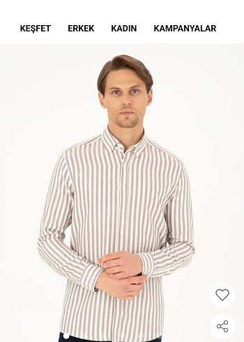 Bej Gri Çizgili Regular Fit Erkek Gömlek - Görsel 4