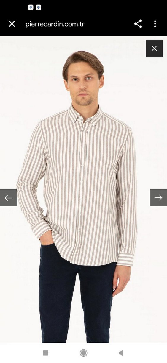 Bej Gri Çizgili Regular Fit Erkek Gömlek - Görsel 2