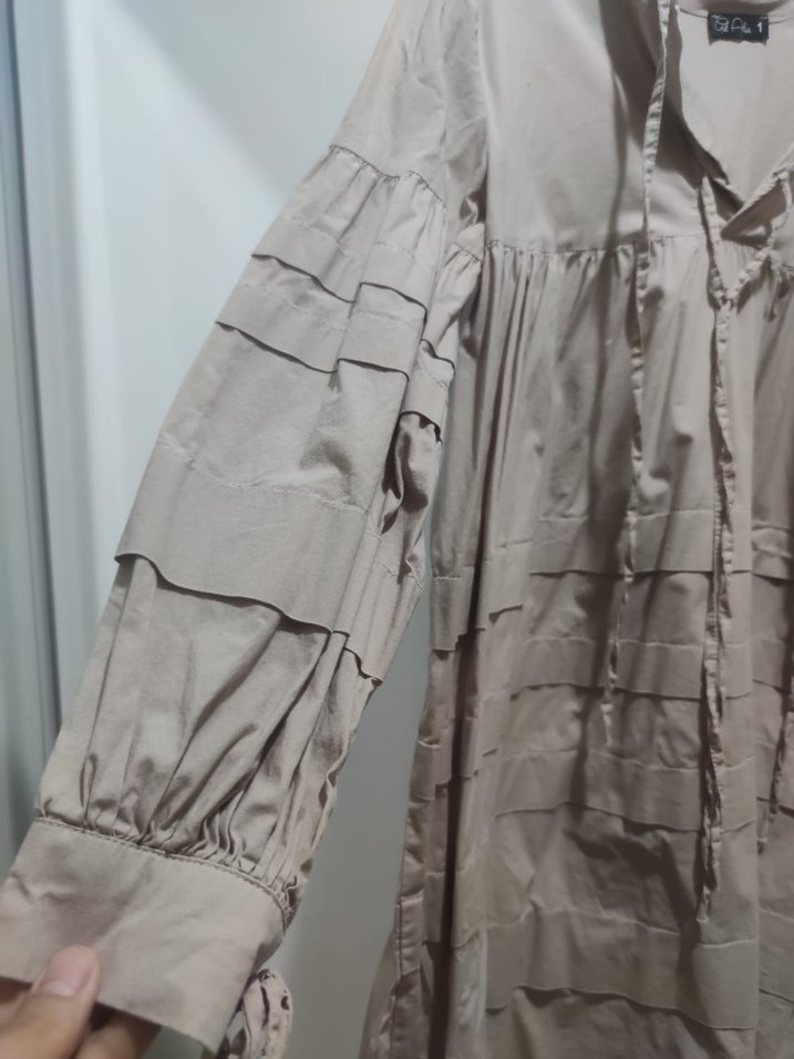 Bej Uzun Keten Tunik Fırfırlı - Görsel 2