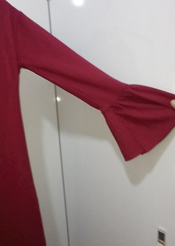 m Beden Diger Bordo Uzun Kollu Fırfırlı Elbise