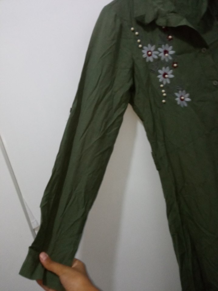 Yeşil Nakışlı Uzun Bohem Elbise - Görsel 2