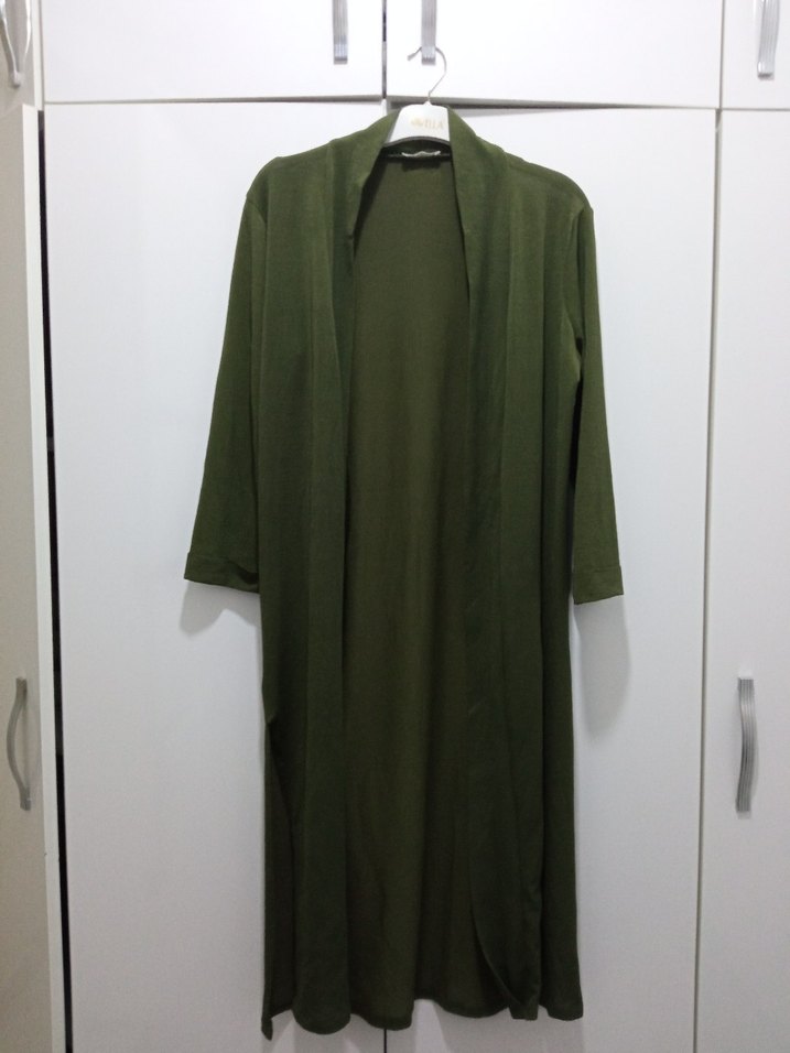 Uzun Kollu Siyah Yeşil Salaş Kadın Elbise - Görsel 2