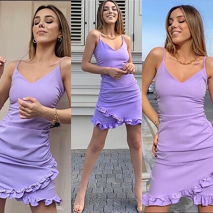 Lila rengi atlas elbise
