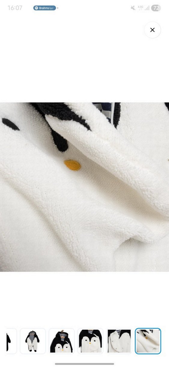 Midimod Kapüşonlu, kürklü penguen desenli bebek tulumu - Görsel 4