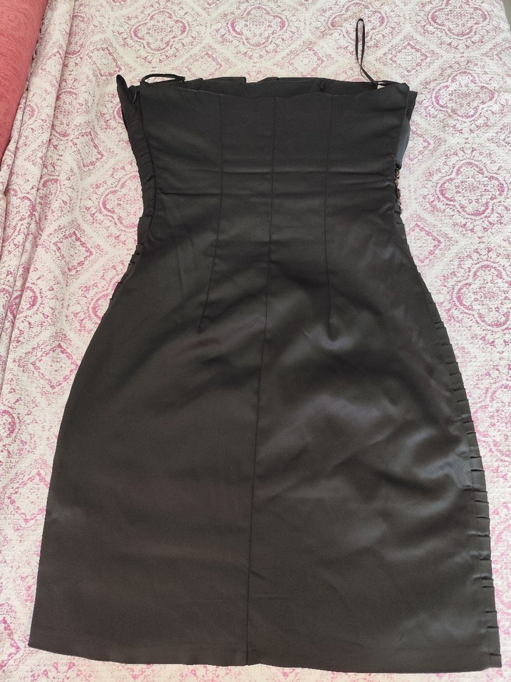 Straplez Pilili Siyah kisa Elbise - Görsel 3