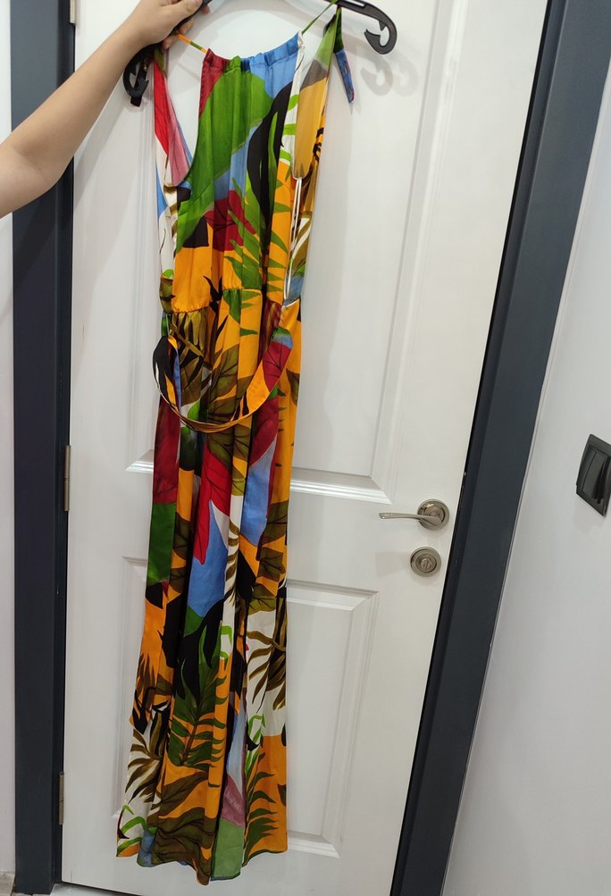 Renkli Bohem Uzun Askılı Elbise - Görsel 2