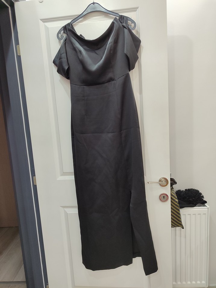 Drapeli Straplez Siyah Uzun Abiye Elbise - Görsel 3