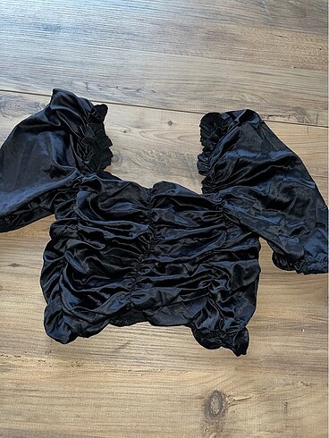 s Beden siyah Renk Saten crop bluz