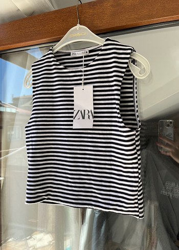 Zara Zara Beyaz Çizgili Kolsuz Mini Kadın Crop