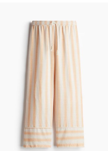 H&M Bej Pilili Keten Midi Pantolon