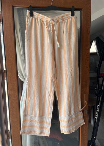 s Beden H&M Bej Pilili Keten Midi Pantolon