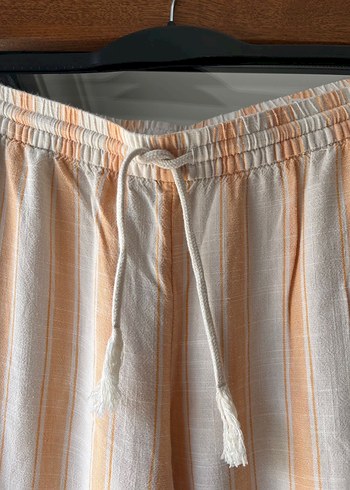 H&M H&M Bej Pilili Keten Midi Pantolon