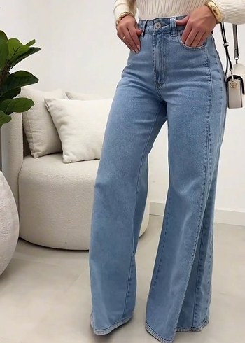 xl Beden mavi Renk Kadın Mavi Düğmeli Bol Kesim Denim Pantolon