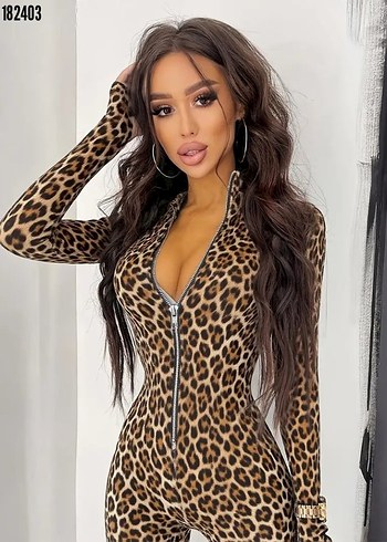 Leopar Desenli  Kadın Tulum - Görsel 4