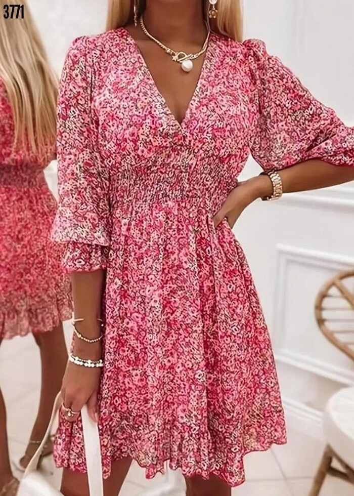 Çiçek desenli elbise S M L XL 2XL 3XL  - Görsel 3