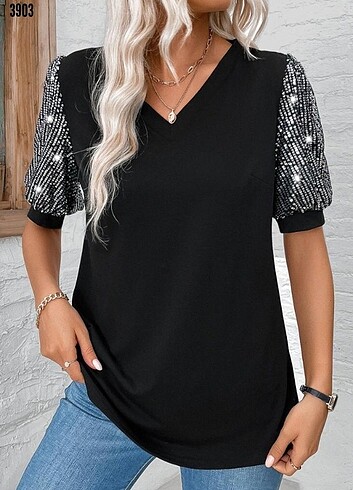 Pul payetli bluz S M L XL 2XL 3XL 