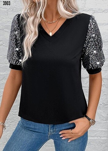 46 Beden Pul payetli bluz S M L XL 2XL 3XL