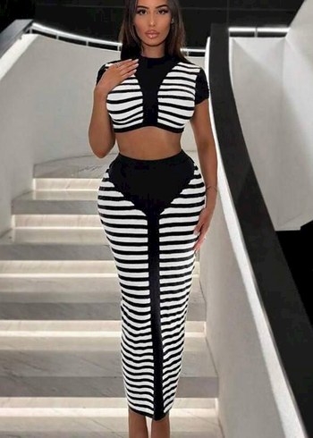 Çizgili, Etek Crop Takım indirimli - Görsel 5