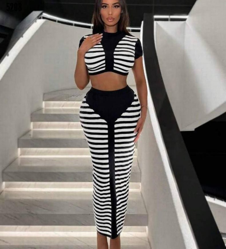 Çizgili, Etek Crop Takım indirimli - Görsel 5