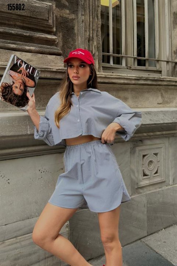 Gri Mini, Salaş Kesim, şortlu takım - Görsel 2