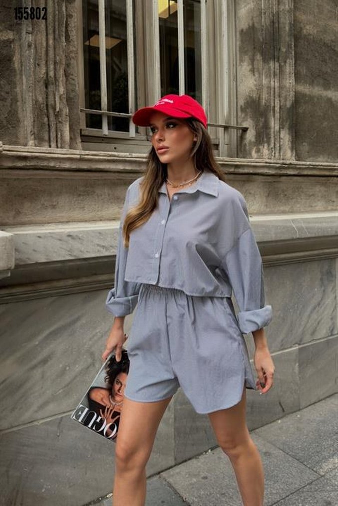 Gri Mini, Salaş Kesim, şortlu takım - Görsel 3