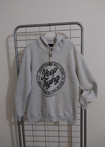 Koton sweat  T. kapsonlu
 Gri Kadın Bisiklet Yaka Sweatshirt - Görsel 2