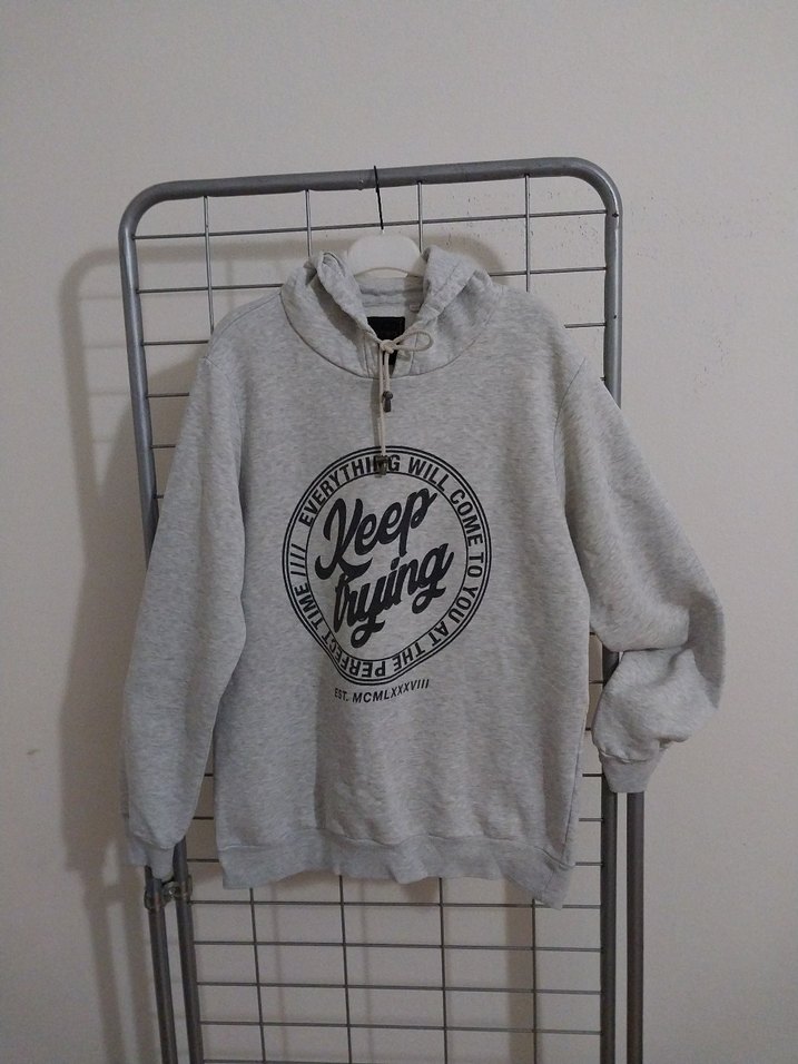 Koton sweat  T. kapsonlu
 Gri Kadın Bisiklet Yaka Sweatshirt - Görsel 2