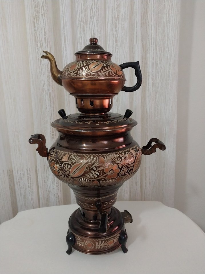 gaziantep Bakır. Bakır İşlemeli Geleneksel Semaver Çaydanlık - Görsel 2